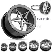 Blackline Titanium Anodized Over Surgical Steel Punk Star Screw Fit Tunnel Plug
