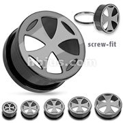 Blackline Titanium Anodized Over Surgical Steel Celtic Cross Screw Fit Tunnel Plug