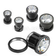40 Pcs of Black Titanium Plated Over 316L Surgical Stainless Steel Screw Fit Tunnel with a Clear Press Fit Gem (00-4ga)