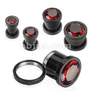 40 Pcs of Black Titanium Plated Over 316L Surgical Stainless Steel Screw Fit Tunnel with a Red Press Fit Gem (00-4ga)