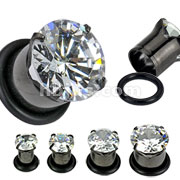 40 Pcs of Assorted Larger Size Black Titanium Anodized Prong Set Gem Tunnel Plug with O-ring