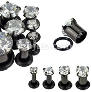 80 Pcs of Assorted Small Size Black Titanium Anodized Prong Set Gem Tunnel Plug with O-ring
