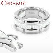 316L Stainless Steel & White Ceramic Flexible Linked Ring