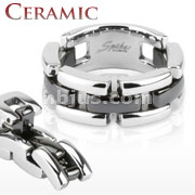 316L Stainless Steel & Black Ceramic Flexible Linked Ring
