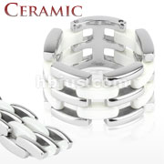 316L Stainless Steel Double Links White Ceramic Ring