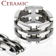 316L Stainless Steel Double Links Black Ceramic Bracelet Ring