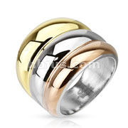 Stainless Steel Triple Tone IP Three Dome Frontal Ring