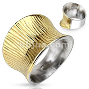 Stainless Steel Two Tone IP Wide Concaved Horizontal Grooved Frontal Ring