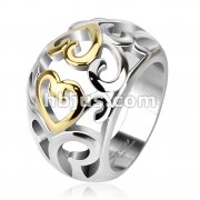 Stainless Steel Two Tone IP Vintage Heart Swirls Frontal Ring