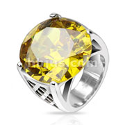 Stainless Steel Faceted Topaz Oval Gem Garden Fence Cast Ring
