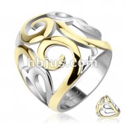 Stainless Steel Two Tone IP Smoke Swirl Hearts Frontal Ring
