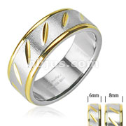 316L Surgical Stainless Steel Rings/IP Gold/ Brushed Steel Center/Dia Cut