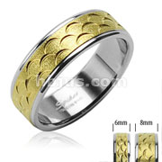 316L Surgical Stainless Steel Rings/IP Gold Center/Dia Cut Crescents