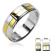 316L Surgical Stainless Steel Rings/IP Gold & Steel Squares