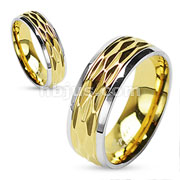 316L Surgical Stainless Steel Rings/IP Gold Dia Cut Center/Shiny Finish Steel Edges
