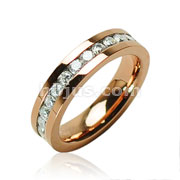 316L Surgical Stainless Steel Rings/ Rose Gold IP  /Lined CZ Center