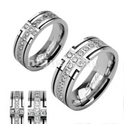 Stainless Steel Gem Paved Cross Ring