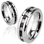 Stainless Steel Eternity Ring with Half Black and Half Clear & Black CZ Combination