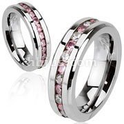 Stainless Steel Eternity Ring with Half Pink and Half Clear & Pink CZ Combination
