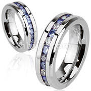 Stainless Steel Eternity Ring with Half Tanzanite and Half Clear & Tanzanite CZ Combination