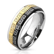 316L Stainless Steel Black & Gold IP Maze Dual Spinner Ring