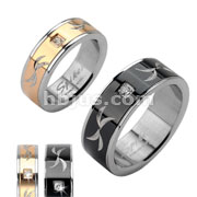 Stainless Steel Ring with Tribal Carve and Single CZ Gem