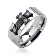 316L Stainless Steel Black IP Cross with Multi Gem Ring