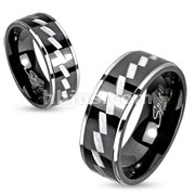 316L Stainless Steel Black IP 2 Tone Ring with Zagged Brushed Steel Center