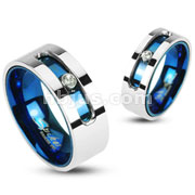 316L Stainless Steel Blue IP Double Layered Ring with a Rotating Gem Slot with CZ