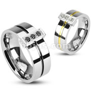 316L Stainless Steel 2 Tone Ring with Grooved IP Center with 3 CZs
