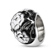316L Stainless Steel White Flowers on Black Enamel Coated Bubble Ring