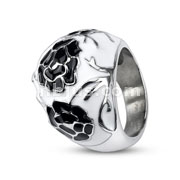 316L Stainless Steel Black Flowers on White Enamel Coated Bubble Ring