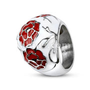 316L Stainless Steel Red Flowers on White Enamel Coated Bubble Ring
