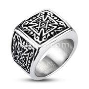 316L Stainless Steel Tribal Decorated Celtic Cross Wide Band Ring