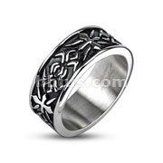 316L Stainless Steel Cross Tribal Pattern Cast Band RIng