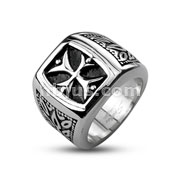 316L Stainless Steel Tribal Life Cross Black Cast Band Ring