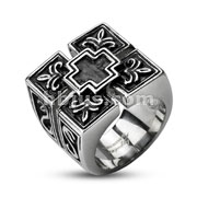 316L Stainless Steel Quad Square Shield Cross Wide Band Ring