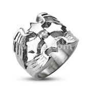 316L Stainless Steel Winged CZ Cross Band Ring
