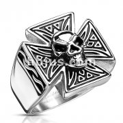 316L Stainless Steel Sinical Skull Celtic Cross Ring