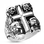 316L Stainless Steel Death Skulls Cross Ring