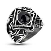 316L Stainless Steel Tribal Cast Onyx Stone Center Band Ring