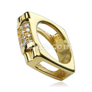 316L Stainless Steel Gold IP Multi-CZ Paved Square Ring