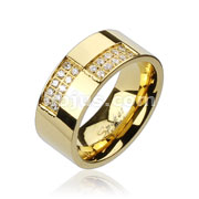 316L Stainless Steel Gold IP Micro Paved CZ Band Ring