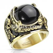 Gold IP Stainless Steel Onyx Stone Dragon Claw Venom Entangled Wide Cast Ring
