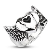 316L Stainless Steel Winged Angel Heart Wide Cast Ring