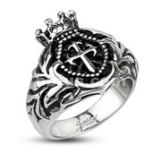 316L Stainless Steel Crowned Royal Cross Wide Cast Ring