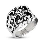 316L Stainless Steel Fleur De Lis Bow Wide Cast Ring