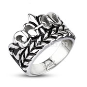 316L Stainless Steel Fleur De Lis Vined Crown Cast Ring
