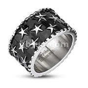 316L Stainless Steel Multi Stars Geared Edge Wide Cast Ring