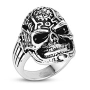 316L Stainless Steel Pentagram Clockworks Death Skull Cast Ring